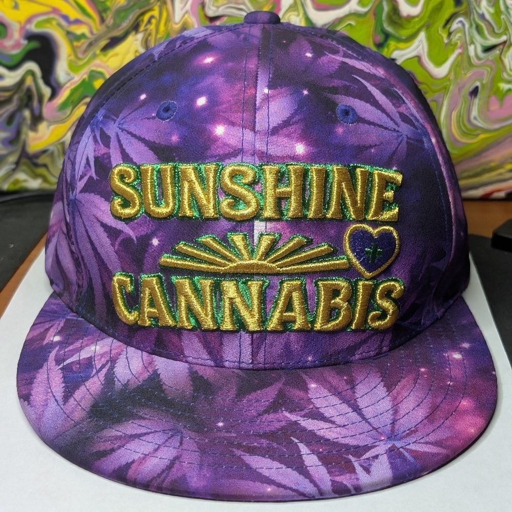 Sunshine Cannabis Purple Pot Leaf Snap Back Hat